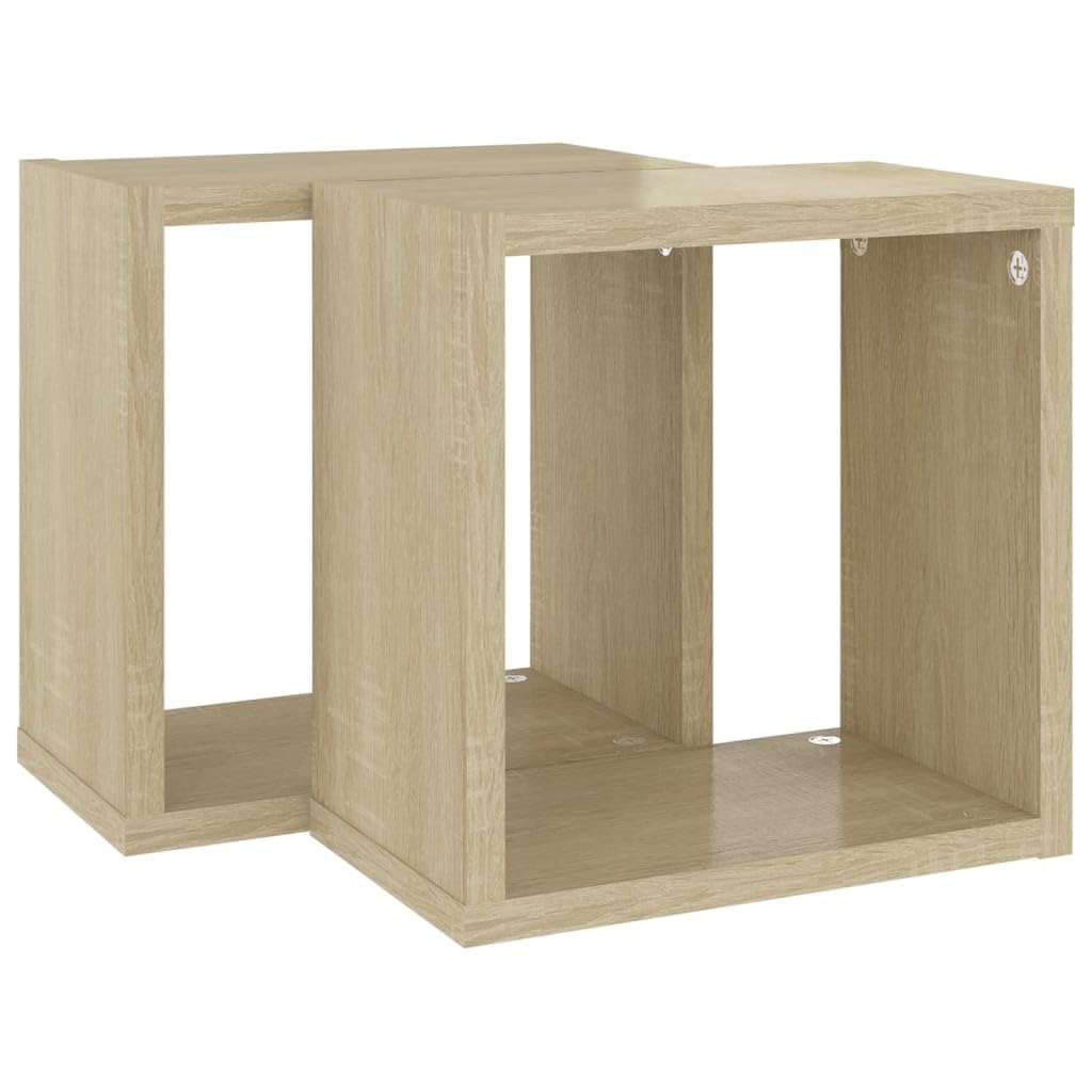 Scaffalature, mensole da parete e sporgenze, mensole cubiche da parete, 2 pezzi, rovere Sonoma, 26 x 15 x 26 cm