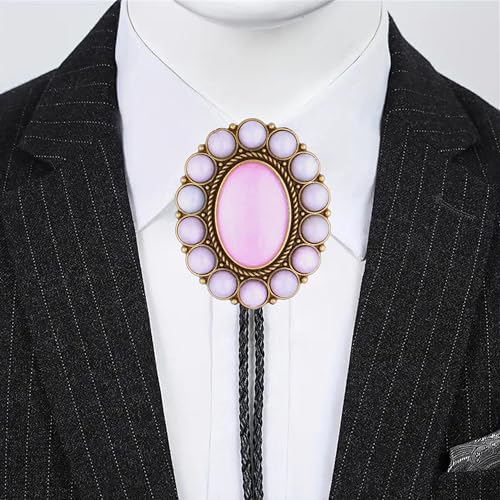 Image of GelConnie Bolo Tie for Men Women Western Cowboy Turquoise Leather Necktie | Natural Stone Bolo Tie Necklace for Women Rodeo Cowboy Leather Necktie Native American Western Cowgirl Ties Adjustable Cord