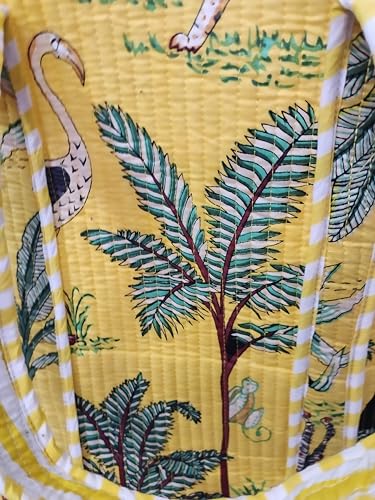 Image of Cotton Tiger Block Print Tote Bag, Indian Handmade Shopping Shoulder Bag, Unisex Market Daily Use