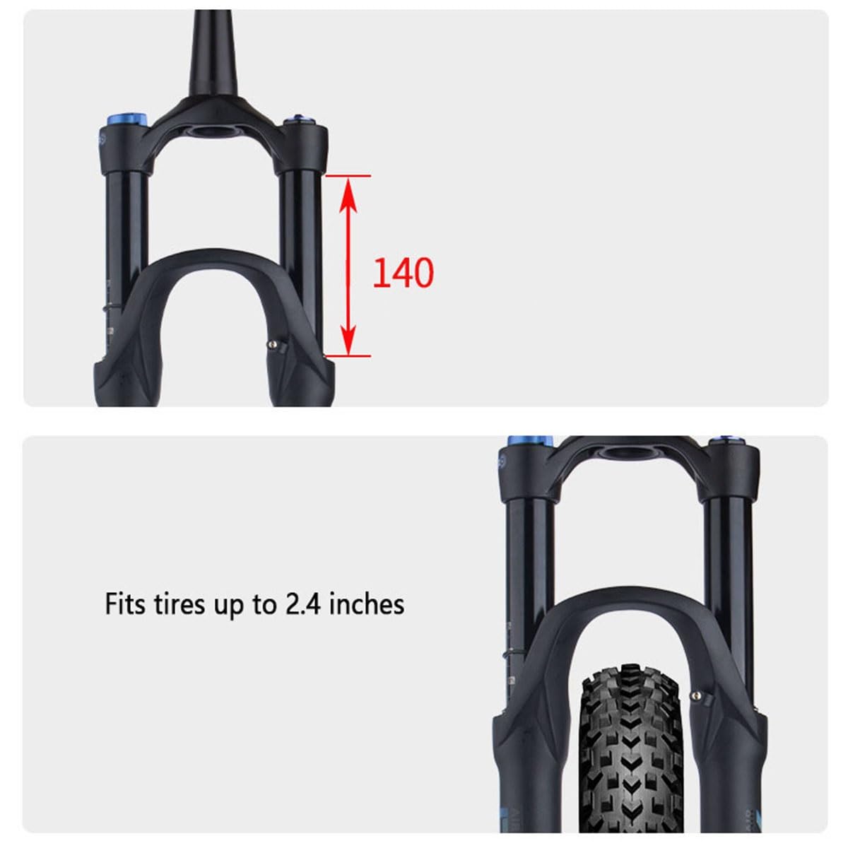 Fourche Avant de vélo de Montagne à Suspension pneumatique 26/27,5/29 Pouces, réglage du Rebond, axe traversant Conique 1-1/2", débattement de 15 mm, Frein à Disque 120 mm (Couleur