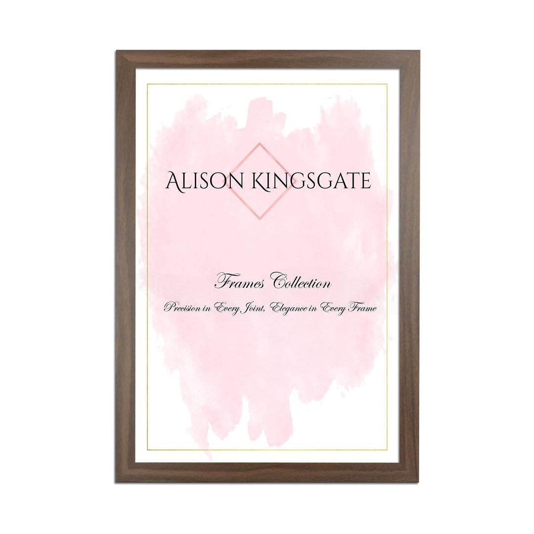 Alison Kingsgate Sleek 14X12 Picture Frame - Engineered Wood with Shatterproof Perspex Front -Perfect for Photos, Posters, Certificates -Suitable for Wall Mount or Tabletop Display - Walnut