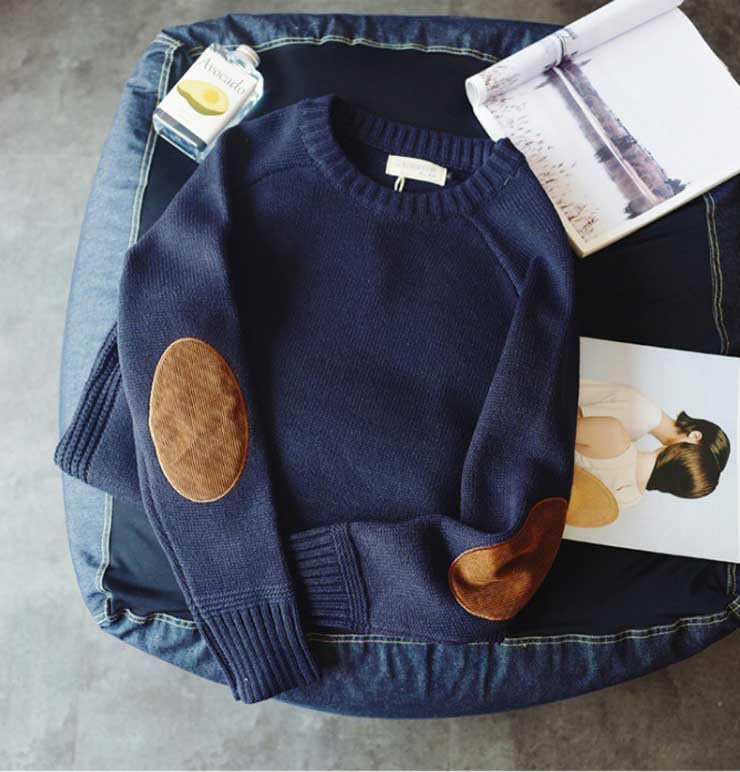 Mens Sweater with Elbow Patches, Patch Designs Knitted Sweater, Harajuku Streetwear O Neck Pullovers4