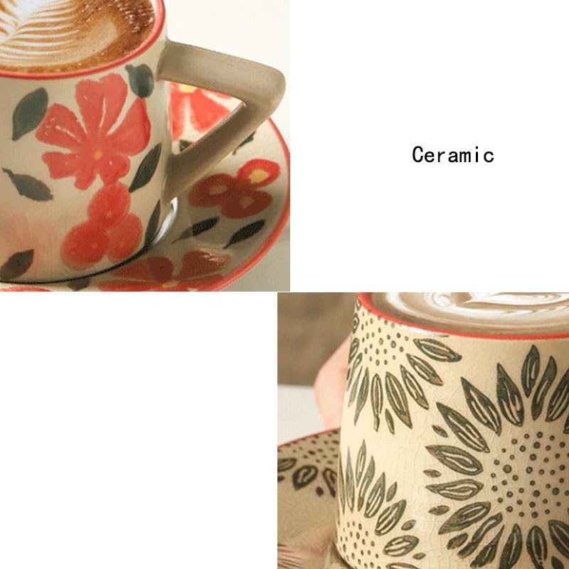 Porcelanowy kubek do kawy ze spodkiem, Starożytne malarstwo podszkliwne. Ręcznie malowany ceramiczny zestaw filiżanek do kawy i spodków restauracji(Style2)