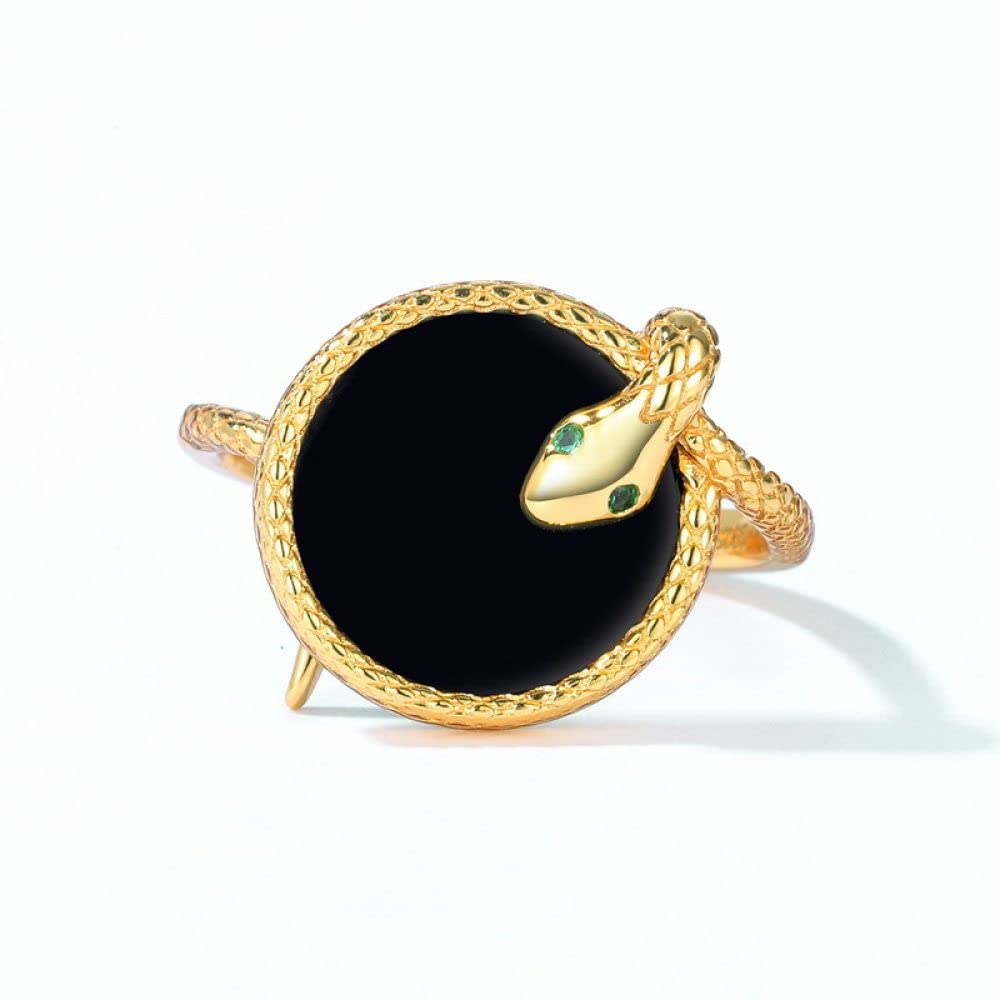 HGJH Anello Regolabile,Chunkyrings Regolabili per Donna Grande Tondo Naturale Nero Onice Argento Sterling 925 Nodo Celtico Placcato Oro 7 Chakra FEDI Nuziali Promettono Anelli per Ragazze Signore