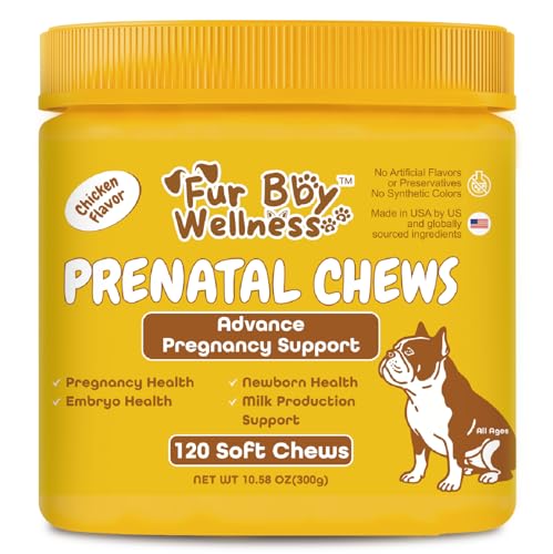 Fur Bby Wellness Dog Prenatal Vitamins for Pregnant & Nursing Dogs - Supports Healthy Pregnancy Puppy Growth & Lactation - with Folic Acid Iron & Calcium - 120 Soft Chews