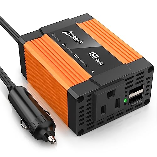 Upgrade Ampeak 150W Car Power Inverter 4.8A Dual USB Ports AC Outlet Car Inverter DC 12V to AC