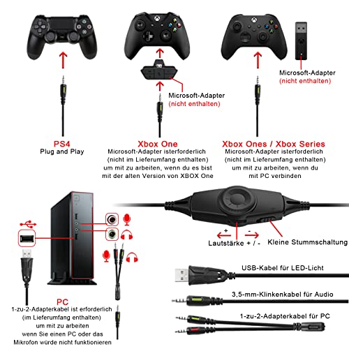 NEEDONE K19 PS4 hoofdtelefoon met kabel en microfoon, voor PC, over-ear, kinderen, gaming headset met microfoon, PS5, Xbox One, Nintendo Switch, Fortnite, computer, laptop, Mac smartphone, stereo basgeluid, RGB - Afbeelding 8