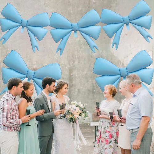 Image of 4 Pcs Large Bow Balloons, Blue Bow Balloon Coquette Balloons for Blue Bow Party Decorations Coquette Birthday Decorations