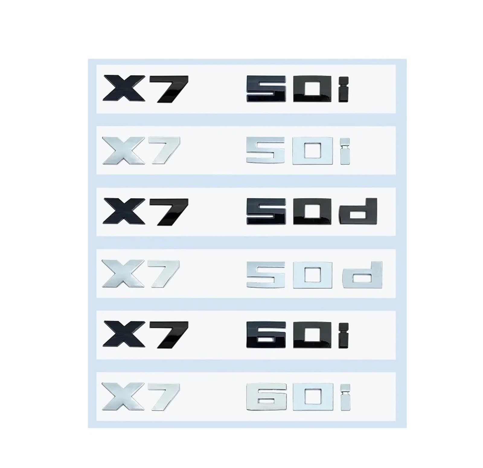 3D Letters X7M50i X7M50d X7M60i ABS Emblem Compatible with 7 Series G07 Car Trunk Badge Sticker Decoration(Glossy Black,M(4.5X1.5) 2pcs)