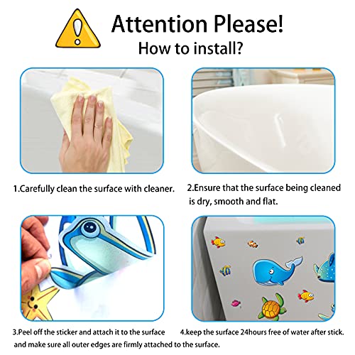 24Pcs Non Slip Bathtub Stickers, Cartoon Marine Life Bath Tub Stickers, Pvc Matte Bath Tub Slip Stickers For Kid's Room, Bathroom,Floor, Anti-Slip Appliques For Shower Surfaces #TOP3