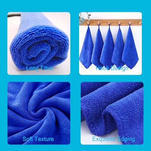 Image of Microfiber Cloth 6Pack Cleaning Rags Absorbant Lint Free Cloth for House, Kitchen, Car, Glass, Stainless Steel, Window, Boat Cleaner-12''x 12''-Blue
