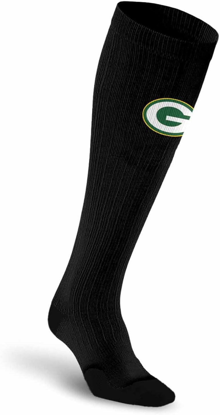 For Bare Feet NFL Adult Knee High-Performance Socks, All Black, Unisex Design, Recovery Wellness Exercise Accessory