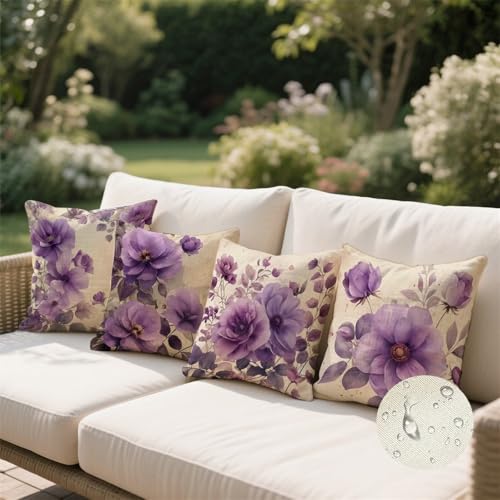 Coussin extérieur imperméable 65x65 violet résistant aux taches pour salon de jardin
