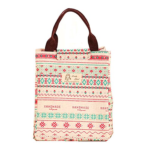 Yahead Lunch Bag Cute Reusable Portable Linen Cotton Insulated Lunch Bag Tote Lunch Soft Bento Cooler Carry Outdoor Picnic Food Bag (Flower) #TOP7