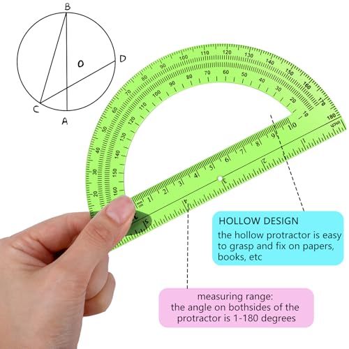 Image of EBOOT 24 Pack Plastic Protractors Math Protractor 180 Degrees 6 Inch (Multi Colors)