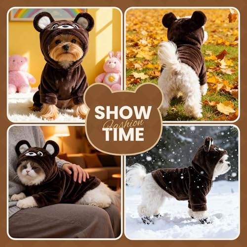Dog Hoodie with Bear Ears Fleece Dog Sweater for Small Dogs French Bulldog Clothes Puppy Costume for Small Dogs XS Winter Clothes Cozy Pet Fleece for Cats - Image 5