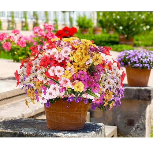 20 Bundles Artificial Flowers for Outdoors UV Resistant No Fade Fake Plastic Flowers Decoration Faux Plastic Greenery Garden Indoor Home Yard Kitchen Office Wedding Porch Window Bo image 2