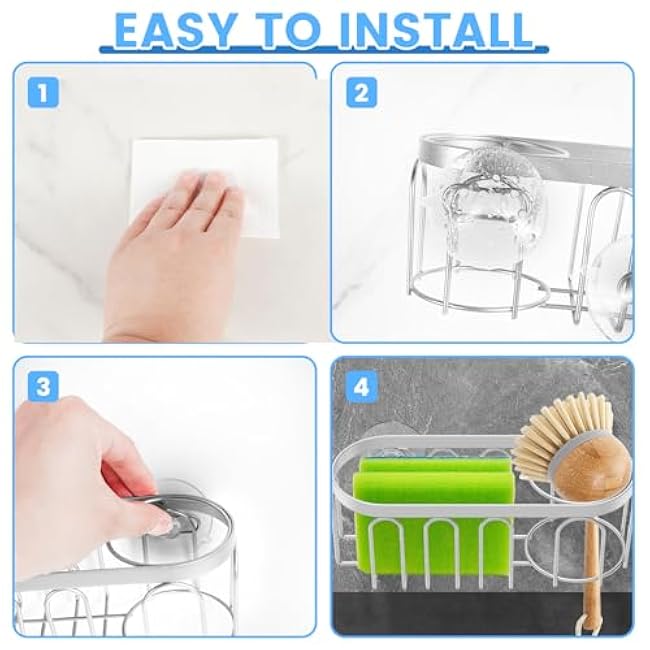 2PCS Sponge Holder for Kitchen Sink with Suction Cups, in-Sink Sponge Holder, Wall Hanging Caddy Organizer Drain Rack Tray -Dish Cloth, Brush, Scrubber-304 Stainless Steel No Drill for Bathroom