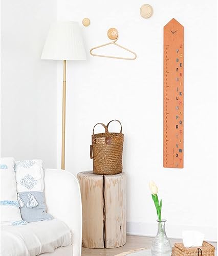 Miniatura 7 de Reloj de pared 2 in 1 Wall Clock & Ruler Growth Chart for Kids Creative Modern Wall Clock WWalnut Pointer & 3D Letters for Boys Girls Room Office