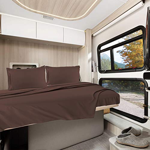 Nestl Chocolate Brown Short Queen Sheets for RV, Hotel Luxury RV Queen Sheets Set, 6 Piece Fitted Bed Sheet Set and Pillowcases, Super Soft, Wrinkle-Free, and Breathable Camper Bedding