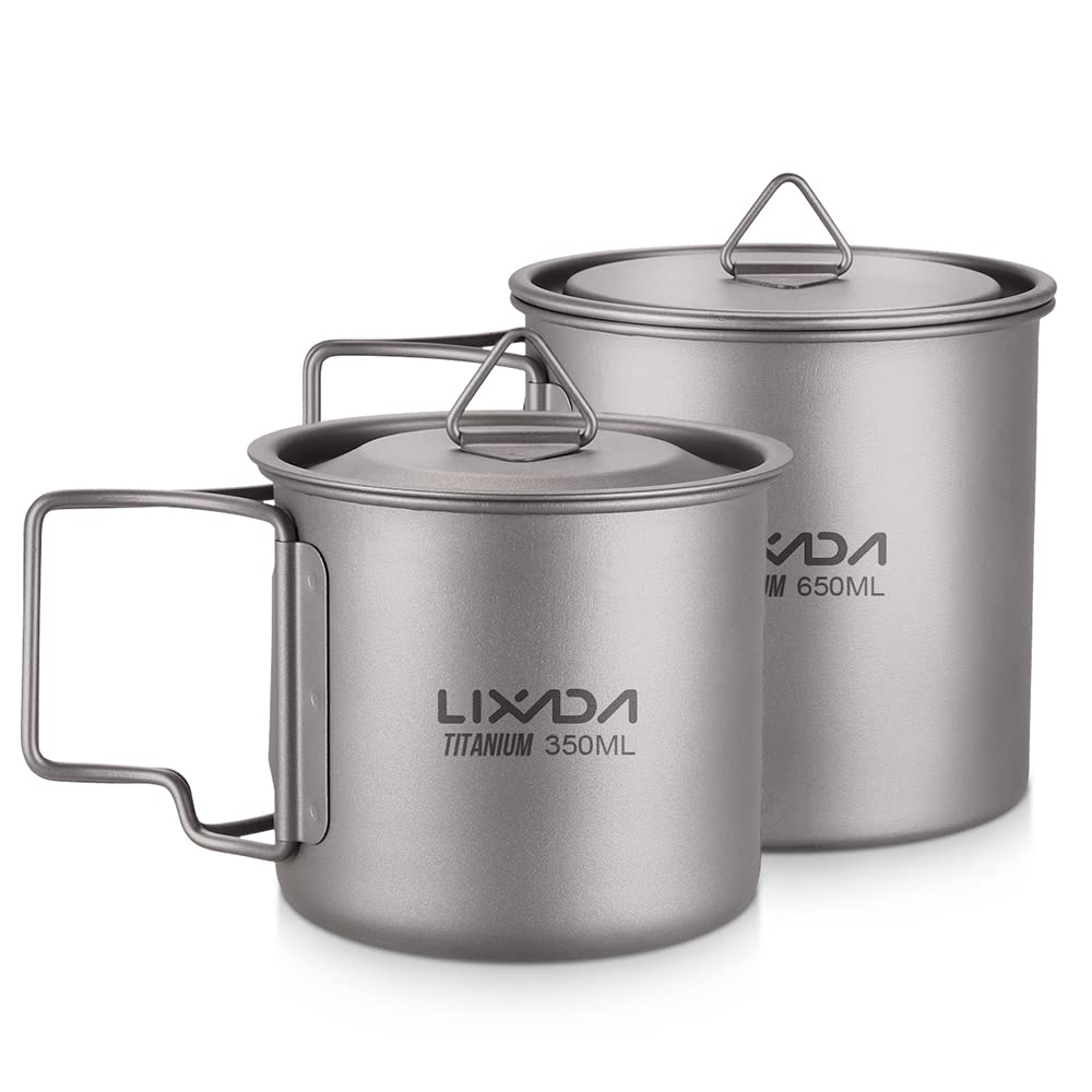Lixada Ultraleichter Titan-Camping-Topf mit Griff zum Aufhängen, Outdoor-Wasserbecher für Picknick, Wandern, Camping, Wandern