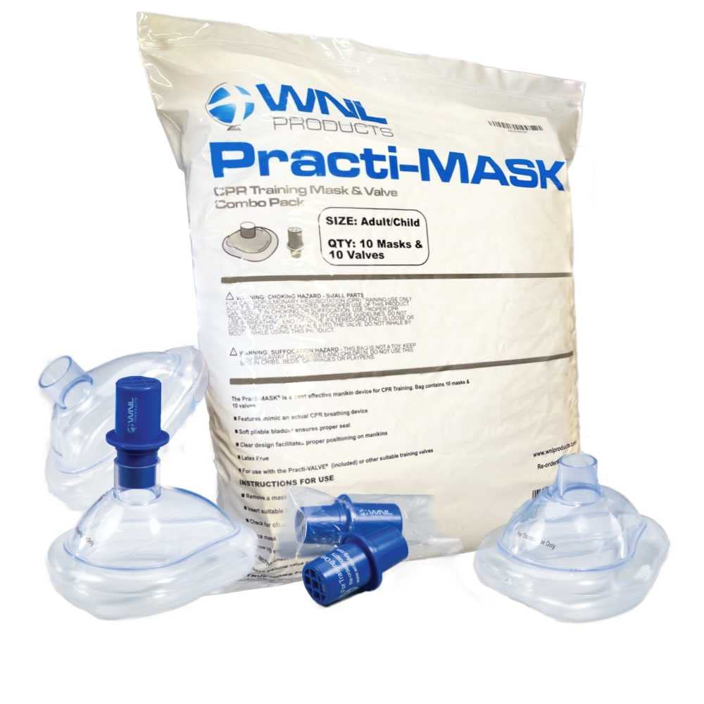 WNL Products 5000TMV Adult/Child CPR Practi-MASK & Valve Combo Pack, 10 Training Masks and 10 Valves (Fits all WNL Masks)