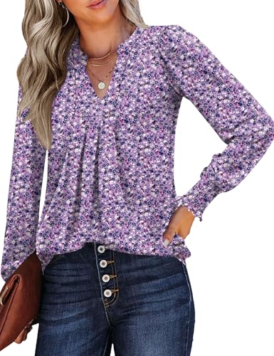 Womens V Neck Long Sleeve Blouses Tops 2025 Fall Fashion Ruffle Cuffs Dressy Casual T-Shirts