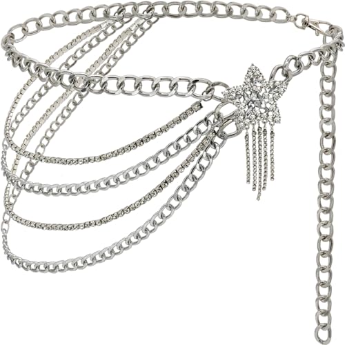 Multilayer Chain Belt for Women Rhinestone Chain Belts Punk Waist Chain