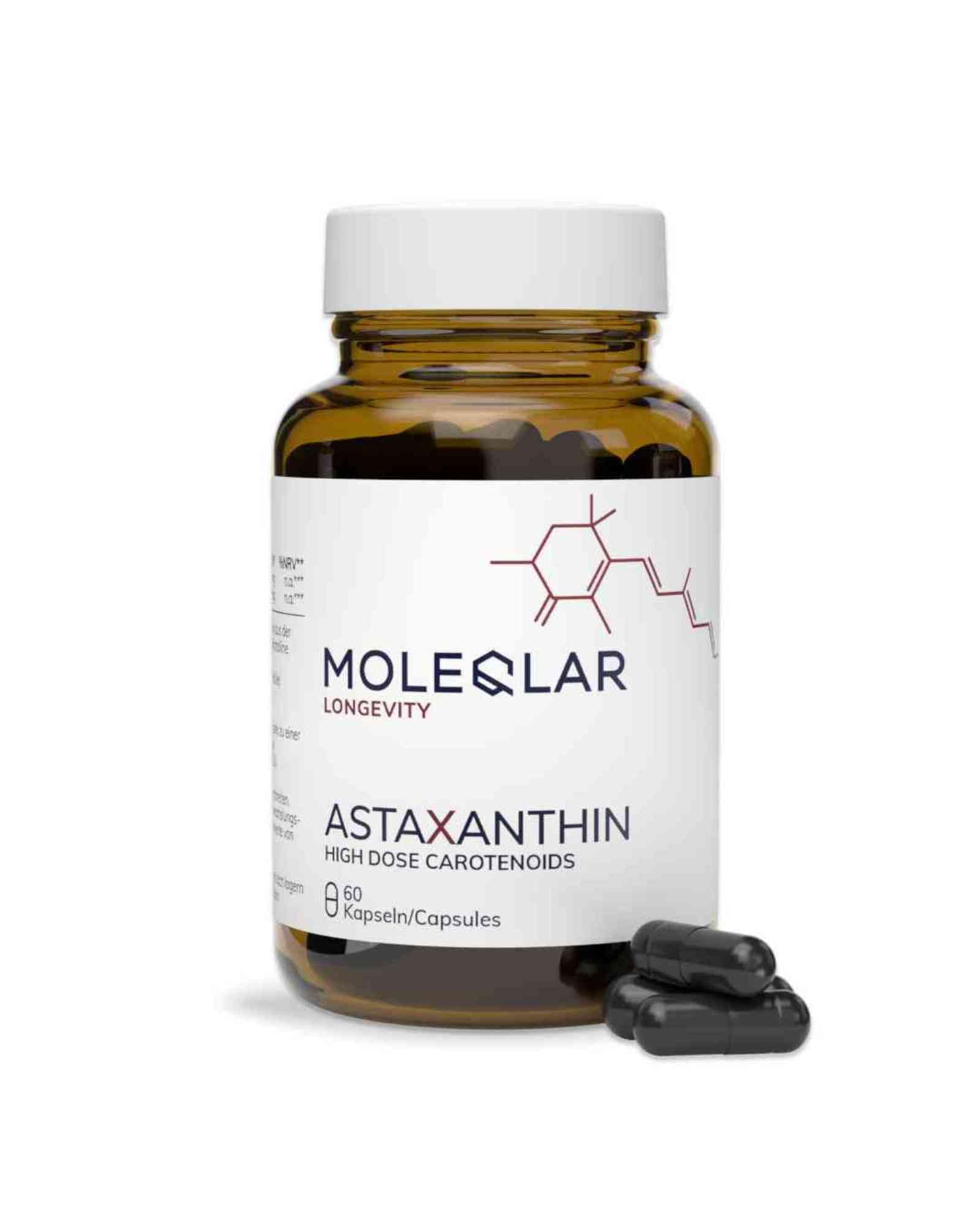 MoleQlar Astaxanthin Kapseln 60 Stück - 8 mg Astaxanthin aus Oleoresin - Markenrohstoff ASTAFIT - Nachhaltig Gewonnen aus Haematococcus Pluvialis - Nahrungsergänzungsmittel