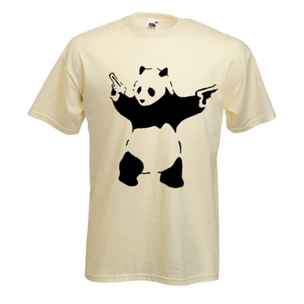 Banksy Panda Mens T-Shirt (XL, Natural) Cream