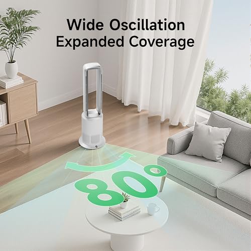 Image of Xcity TP09Pro Bladeless Tower Fan, 3-in-1 Air Purifier, Space Heater & Cooling Fan, Remote Control, HEPA H13 Filtration for Bedroom & Home Office Commercial, Silver & White