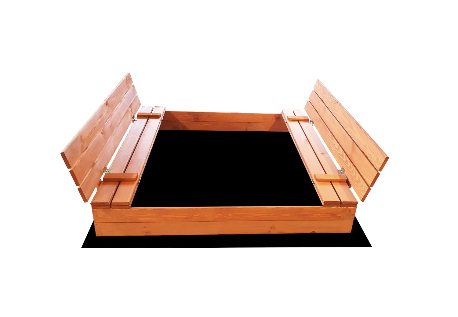 Premium Sandkasten 140x140 cm Imprägniert inkl. Video Anleitung für Montage Sandbox mit Abdeckung Sitzbänken Deckel Plane Sandkiste, Holz Sandkastenvlies XXL