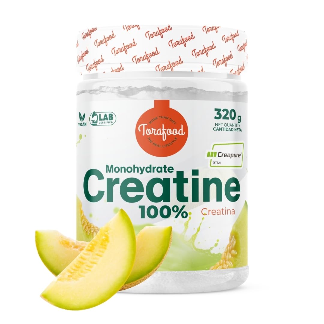 Creatina Monohidrato Creapure en Polvo | 320G | Sabor Melón | Aumento de Masa Muscular y Resistencia | Gran Solubilidad | 100% Vegana | Torafood