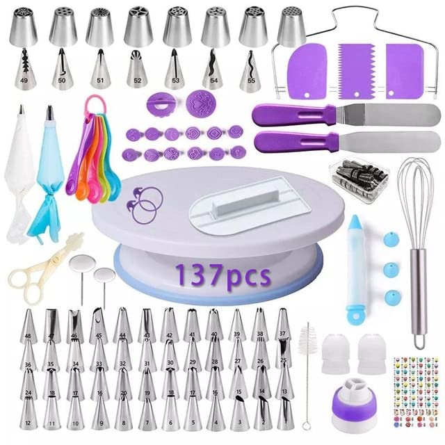 Kit de herramientas para decoración de pasteles, mesa giratoria, boquilla de tubería, bolsa de tuberías, conjunto de suministros para hornear, juegos de suministros de horneado