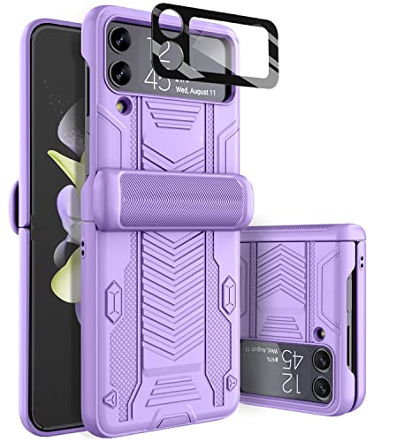 Viaotaily Armor Case For Samsung Galaxy Z Flip 4, Built-In Lens Camera Protector & Hinge Protection, Shockproof Heavy Duty Full-Body Rugged Protective Case For Samsung Galaxy Z Flip 4 5G 2022 (Purple) #TOP3