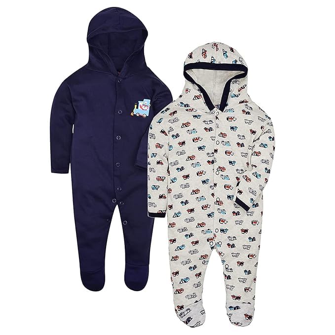 Image of Hooded Rompers /Sleepsuits /Jumpsuit /Night Suits for Baby Boys & Girls, Infants, New Borns Pack of 2 Pec