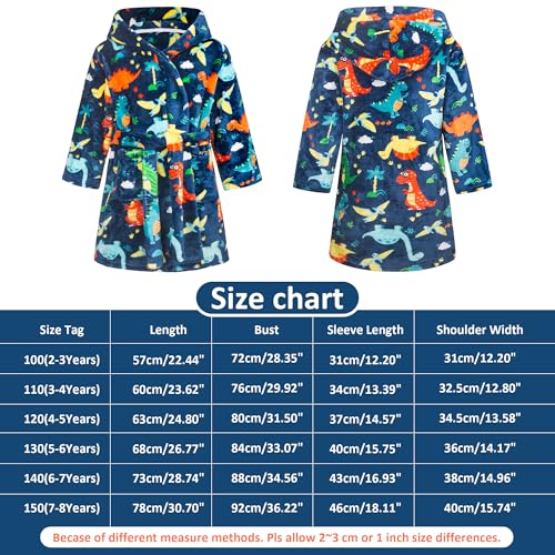 Baogaier Bademantel Jungen mit Kapuze Morgenmantel Kuschelig Warmen Weichen Pyjamas Fleece Hoodie Roben Nachtwäsche Kinder Nachthemd Geschenke 5-6 Jahre,GR.110-116, Blau Dinosaurier