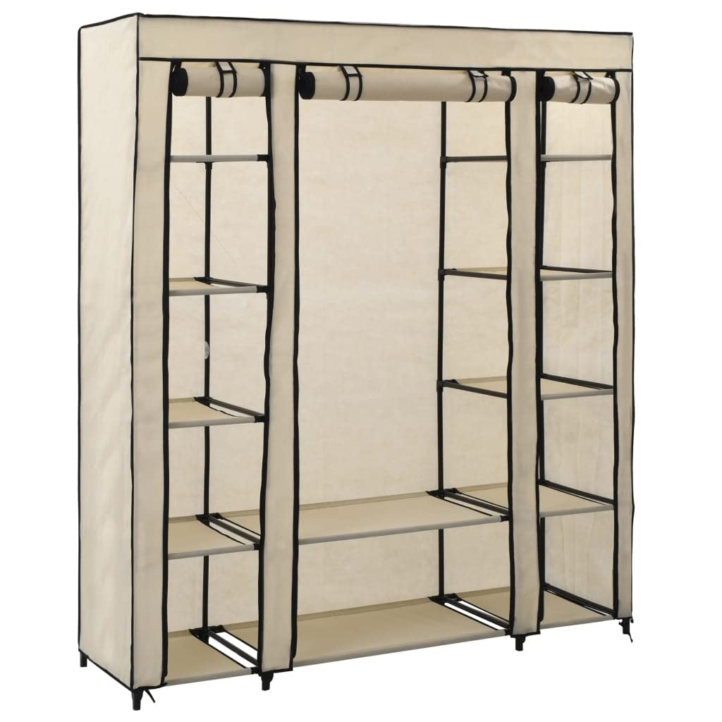 LAPOOH Armadio con scomparti e aste, armadio in tessuto, armadi camera da letto, organizzatori di armadi, armadi rotti, tessuto crema 150x45x176 cm