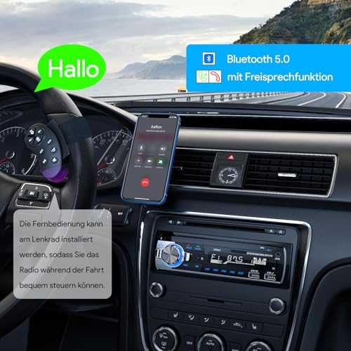 RDS Autoradio Bluetooth 5.0, CENXINY Auto Radio Bluetooth Freisprecheinrichtung, 4x65W 1 Din Autoradio mit Uhr/Fernbedienung MP3 Player unterstützt 2 USB/AUX-Eingänge/TF/SD/FM/iOS Android(Keine CD)
