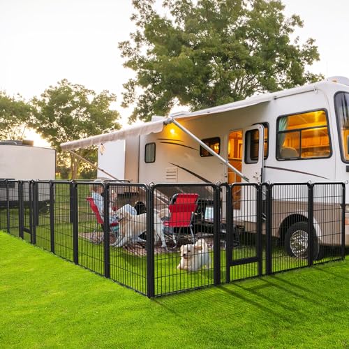 Image of Yaheetech Metal Dog Playpen Outdoor, 40 inch Height Foldable 16 Panels Indoor Exercise Pen with Easy-Carry Straps&Stakes Storage Bag for Large /Medium /Small Dogs Animals Pets for RV Camping Yard Gate