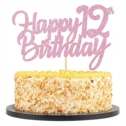 QIYNAO Happy Birthday Cake Topper Purple Flash 12 Years Old Happy Birthday Cake