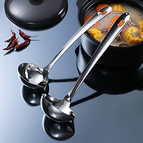 NILKANTH® - Stainless Steel Oil Soup Separator Spoon, Oil Filter Spoon, Cooking Spoon Oil-Separated Spoon with Long Handle, Grease Filter Spoon for Home Kitchen Hot Pot Fat Skimmer (Pcs 2) Silver