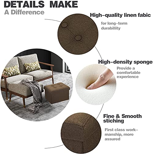 Linmagco 16" Small Storage Ottoman Stool Foot Rest Stool Under Desk Stool Short Ottoman Folding Ottoman Linen Cloth Brown #TOP5