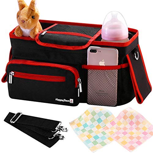 Universal Stroller Organizer Bag with Cup Holders Fits for Stroller like Uppababy, Baby Jogger, Britax, Bugaboo, BOB, Umbrella,Caddy Parent Console and Pet Stroller Accessories