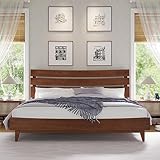 VanAcc King Size Solid Wood Bed Frame, Mid Century Platform Bed with Slatted Headboard, Wood Slat Support/No Box Spring Needed/Noise Free/Walnut