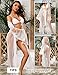RSLOVE Women Lace Robe Sexy Lingerie Long Kimono Robe Mesh Chemise Sheer Gown Cover Up White L