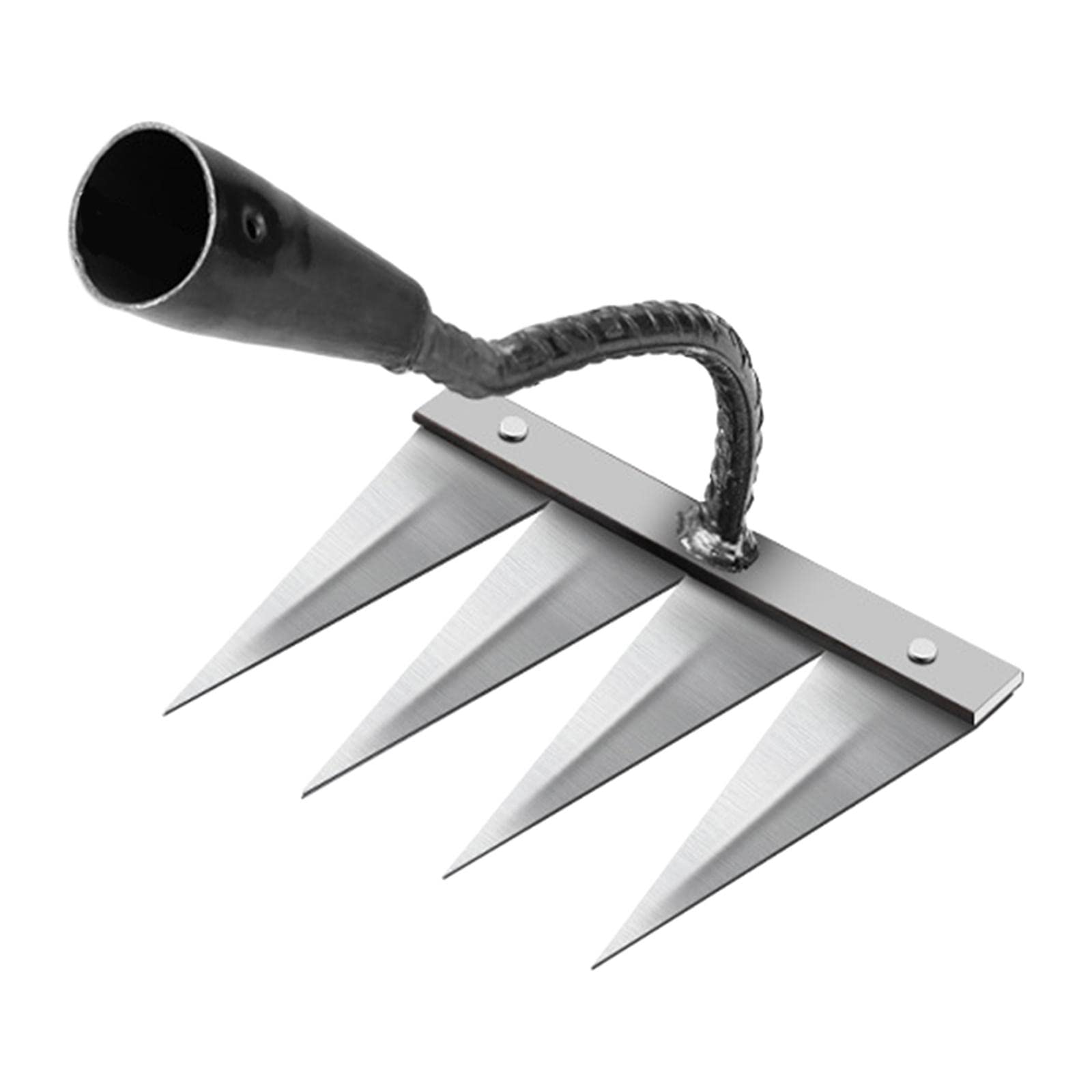 KESOTO Steel Hardened Hollow Hoe, Garden Weeding Gardening Loosening Tool Weeding Rake for Planting Vegetable Weeding Tool, 4 Tooth Steel