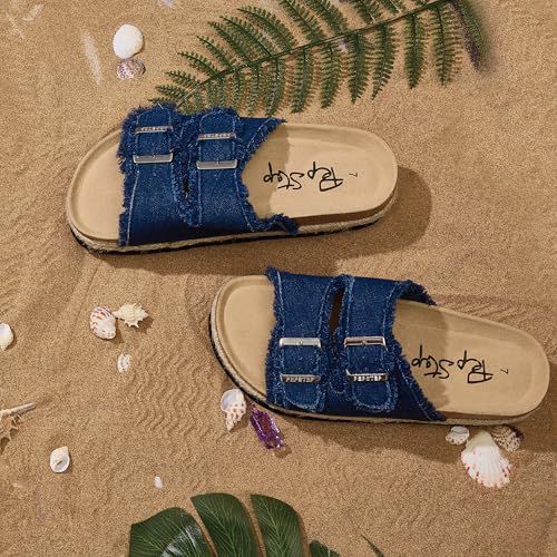 Image of PepStep Slide Sandals for Women with Soft Cork Footbed and Strap, Ladies Fashion Platform Slide Sandals Comfortable Slip On Style