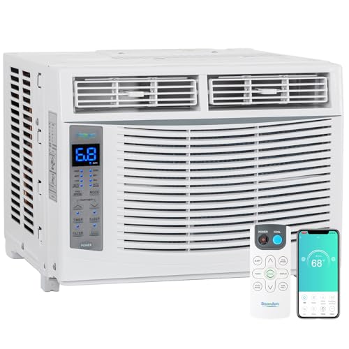 BreezeAero WiFi Enabled 6,000 BTU Window Air Conditioner, Smart AC Unit with Remote, Cool/Fan/Dry/Auto/Sleep Modes, 24H Timer, Cools Rooms Up To 250 Sq.Ft, Energy Efficient, Easy Install Kit