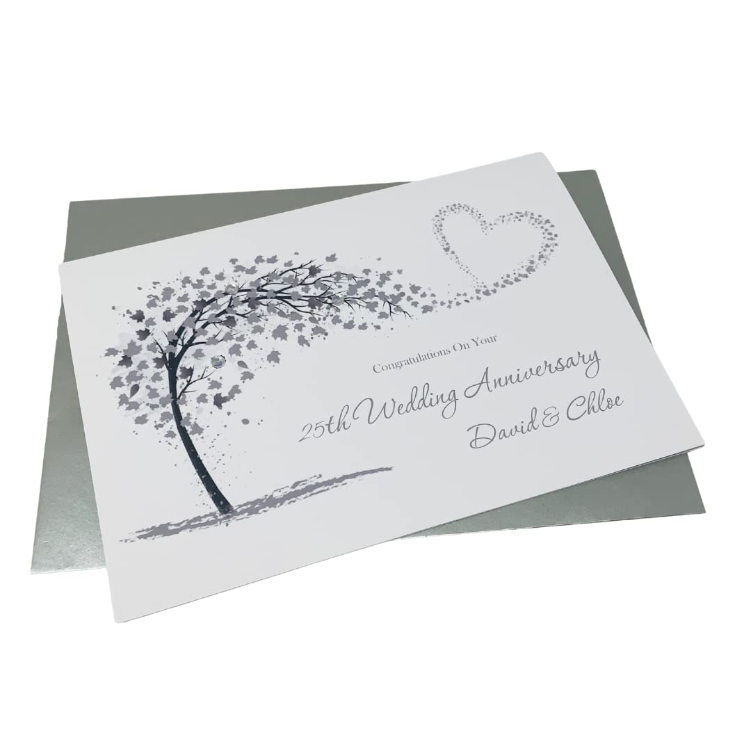 25th Wedding Anniversary Card - Silver 25 Year Twenty Fifth Anniversary Greeting Card, Personalised Gift for Wife, Husband, Parents, Couple Friends - Various Designs (Sweeping Heart) โ image 1